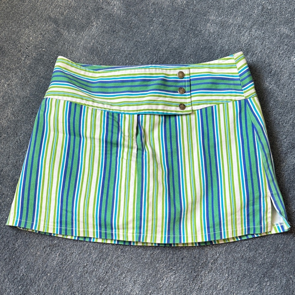 Striped Blue & Green Mini Skort - y2k, 2000s